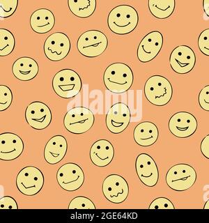 Joli motif positif sans coutures avec différents sourires circulaires. Motif de journée mondiale du sourire. Illustration de Vecteur
