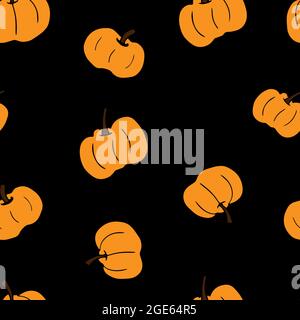 Motif simple et brillant sans couture avec citrouilles sur fond noir. Halloween. Illustration vectorielle. Illustration de Vecteur