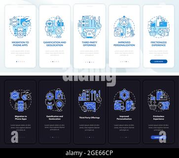 Les programmes de fidélité affichent une page d'application mobile d'intégration claire et sombre Illustration de Vecteur