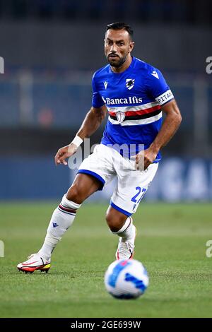 Gênes, Italie. 16 août 2021. Fabio Quagliarella d'UC Sampdoria en action pendant le match de football de Coppa Italia entre UC Sampdoria et l'US Alessandria. UC Sampdoria a gagné 3-2 sur les États-Unis Alessandria. Credit: Nicolò Campo/Alay Live News Banque D'Images