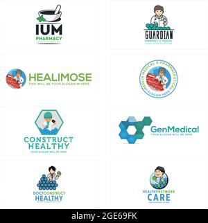 Icône logo profession médecin pharmacien médical herbe Illustration de Vecteur