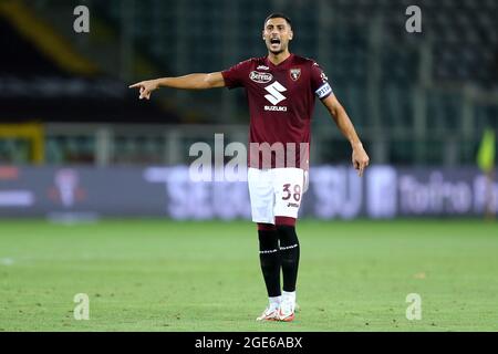 Turin, Italie. 15 août 2021. Rolando Mandragora de Torino FC gestes pendant le match Coppa Italia entre Torino FC et nous Cremonese au Stadio Olimpico Grande Torino Banque D'Images