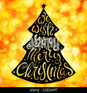 Nous vous souhaitons une affiche Joyeux Noël avec des lettres dessinées à la main, illustration vectorielle Illustration de Vecteur