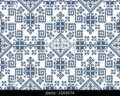 Zmijanjski vez broderie style vector sans couture motif - textile ou tissu imprimé ispired par des dessins d'art populaire de point de croix de Bosnie-Herzégovine Illustration de Vecteur