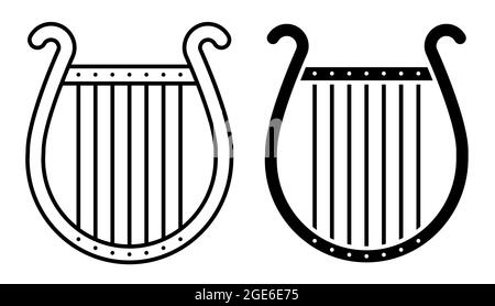 Icône linéaire. Harpe musicale. Instrument de concert grec lyre. Vecteur noir et blanc simple isolé sur fond blanc Illustration de Vecteur