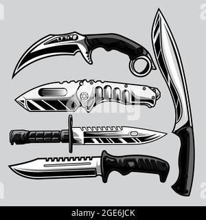 placez le couteau militaire sur fond gris Illustration de Vecteur