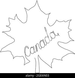 Feuille d'érable avec le mot Canada inscrit au milieu. Une seule ligne d'art. le concept écologique naturel Botany. Design dessiné à la main style minimaliste. Illustration de Vecteur