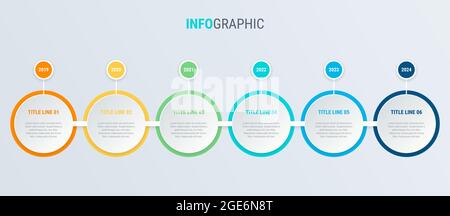 Schéma de couleurs, infographic template. Calendrier avec 6 étapes. Processus de flux de travail pour les affaires du cercle. La conception de scénario. Illustration de Vecteur