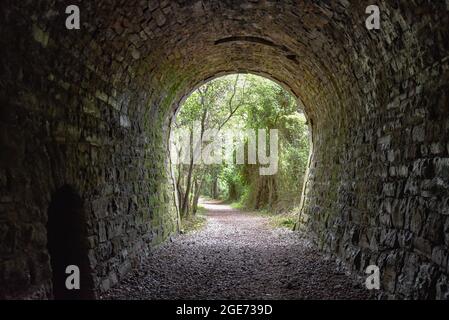 Un vieux tunnel en pierre sur un sentier de la côte basque Geopark, entre Zumaia et Deba, Espagne Banque D'Images