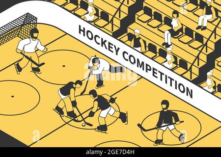 Compétition de hockey dans le stade avec des gens sur l'illustration 3D tribune du vecteur isométrique Illustration de Vecteur