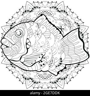 Zentangle taiyaki stylisé sur le mandala pour le motif de t-shirt, tatouage et autres décorations Illustration de Vecteur