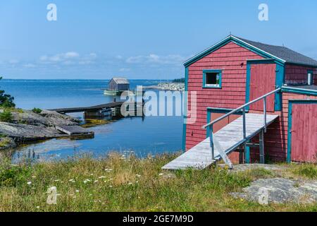 Cabane de pêcheur dans la collectivité de Blue Rocks, Nouvelle-Écosse, Canada Banque D'Images