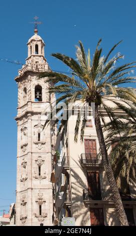 Clocher, église Sainte-Catherine, Valence, Espagne, Europe Banque D'Images