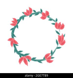 Motif de cadre à base de plantes vectorisées pour cartes avec fleurs. Bouquet rustique vintage dans les couleurs vert et rose Illustration de Vecteur