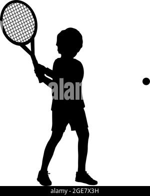 Silhouette garçon jouant au tennis. Symbole sport. Icône d'illustration