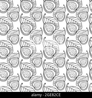 Motif vectoriel sans couture avec fruits de goyave. Motif tropical en noir et blanc. Illustration de Vecteur