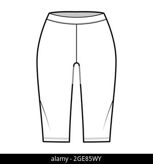 Short de vélo legging technique mode illustration avec taille basse, taille, longueur genou. Pantalon d'entraînement sportif plat, décontracté pantalon tricoté vêtement modèle avant, couleur blanche. Femmes, hommes unisex CAD maquette Illustration de Vecteur