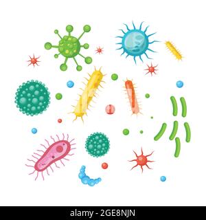 ensemble de bactéries, virus, germes, microbes. organisme de microbiologie, cellule probiotique. illustration vectorielle icône design Illustration de Vecteur