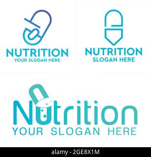 Pharmaceutical Nutrition avec capsule Pill Icon logo design Illustration de Vecteur