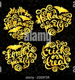 Ensemble de phrases de lettrage à la main pour la fête d'Halloween heureuse, la fête de zombie, trick ou traiter. Illustration vectorielle Illustration de Vecteur