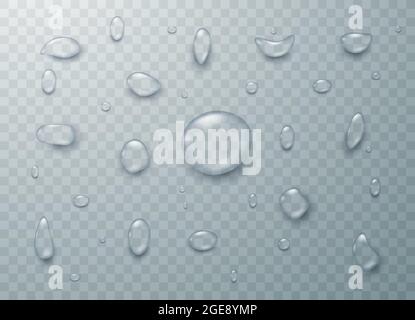 Gouttes réalistes de pluie ou de vapeur isolées sur fond transparent. Ensemble de condensation de bulles vectorielles transparentes. Illustration vectorielle. Illustration de Vecteur