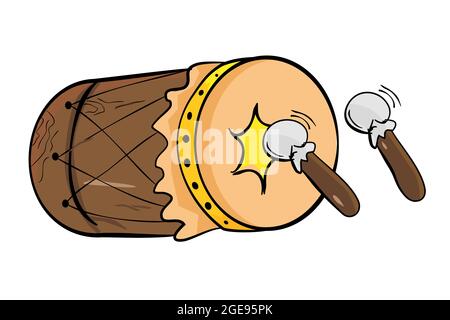 Dessin vectoriel à la main croquis de Bedug ou de beduk et bâton indonésie tambour traditionnel, instrument de musique Illustration de Vecteur