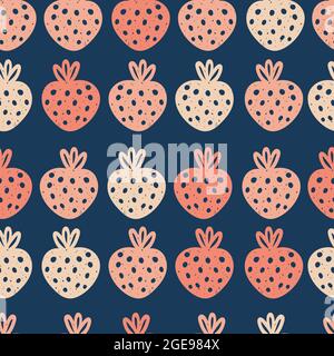 Motif décoratif sans coutures pour silhouette de fraise. Joli fond coloré répété avec baies dessinées à la main dans le style scandinave. Illustration de Vecteur