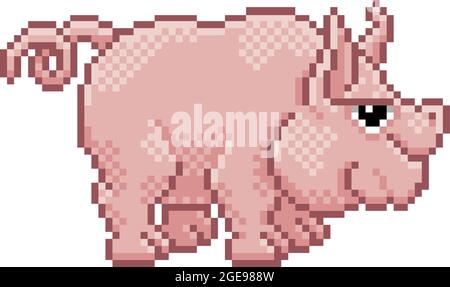 Pig Pixel Art Animal Retro Cartoon de jeu vidéo Illustration de Vecteur