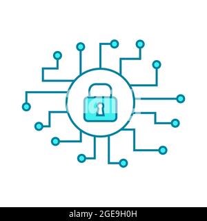 Icône de la ligne de cyber-sécurité. Composant calculateur avec un cadenas. Protection des données et de l'information. Confidentialité Internet. Mise en réseau sécurisée. Illustration vectorielle. Illustration de Vecteur