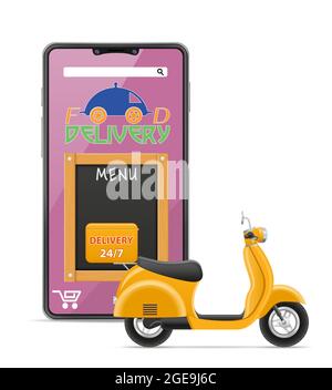 livraison de scooter de commandes en ligne illustration vectorielle isolée sur fond blanc Illustration de Vecteur
