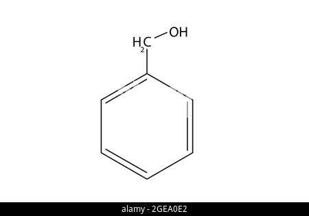Structure chimique de l'alcool benzylique, Anatomie de l'alcool benzylique, structure moléculaire de l'alcool benzylique, formule chimique de l'alcool benzylique Illustration de Vecteur