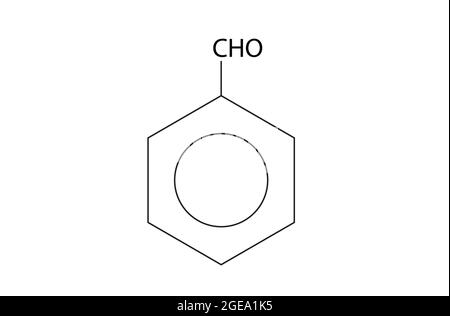 Structure chimique du benzaldéhyde, Anatomie du benzaldéhyde , structure moléculaire du benzaldéhyde , Formule chimique du benzaldéhyde configurer Illustration de Vecteur
