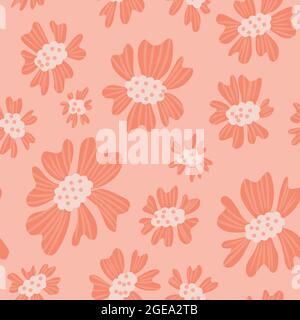 motif floral orange corail sans couture, dessin à la main naïf, fond de fleurs. Illustration de Vecteur