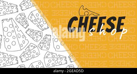 Design élégant pour une bannière, une publicité ou un panneau d'une fromagerie. Couleur jaune tendance. Illustration linéaire minimaliste et concise du fromage. Illustration de Vecteur