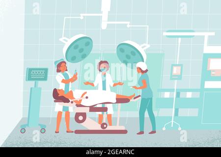 Composition de la salle d'opération de l'infirmière le chirurgien travaille dans la salle d'opération avec deux assistants illustration vectorielle Illustration de Vecteur