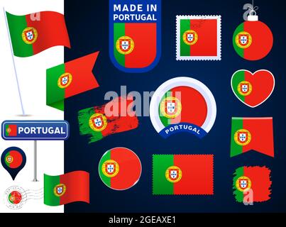 collection portugal flag vector. grand ensemble d'éléments de conception de drapeau national de différentes formes pour les fêtes publiques et nationales dans un style plat. Après mars Illustration de Vecteur