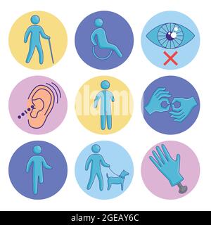 neuf icônes d'accessibilité désactivées Illustration de Vecteur