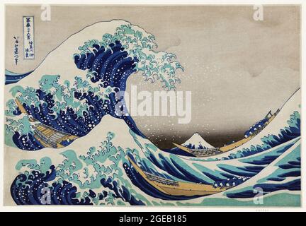 La grande vague au large de Kanagawa illustration vintage de la peinture originale de Katsushika Hokusai Banque D'Images