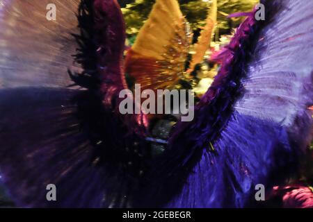 Femmes vêtues de papillons lors d'une parade au carnaval de Santa Cruz de Tenerife, dans les îles Canaries, en Espagne. Banque D'Images