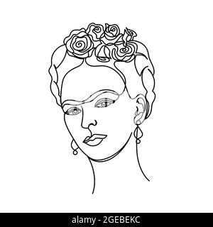 Frida femme dans un style moderne à une ligne. Illustration de Vecteur
