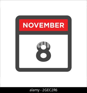 Icône du calendrier de novembre 8 avec jour du mois Illustration de Vecteur