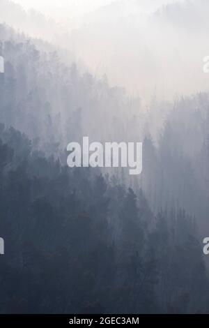 Tôt le matin vue sur les collines dans la jupe de Jérusalem montrant les vallées remplies de brouillard épais Banque D'Images