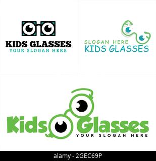 Logo d'enfant optique médicale avec lunettes Icon mignon Illustration de Vecteur