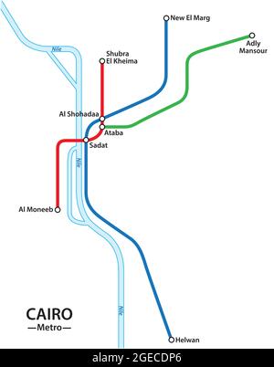 Vector métro, carte du métro de la capitale égyptienne le Caire Illustration de Vecteur