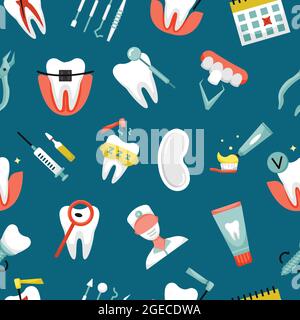 Motif vectoriel sans couture avec icônes de dentisterie. Arrière-plan dentaire Illustration de Vecteur