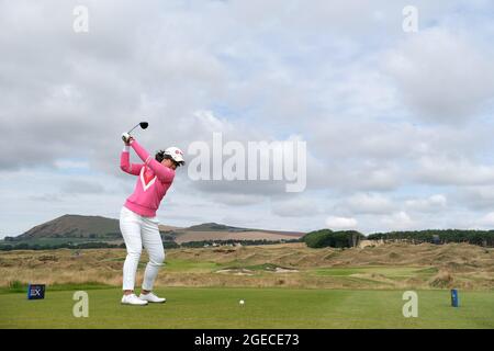 Leven, Royaume-Uni. 15 août 2021. Pajaree Anannarukarn (Thaïlande) sur le 5ème tee lors de la finale au Trust Golf Women's Scottish Open à Dumbarnie Links, Leven, Fife, Écosse. Crédit: SPP Sport presse photo. /Alamy Live News Banque D'Images