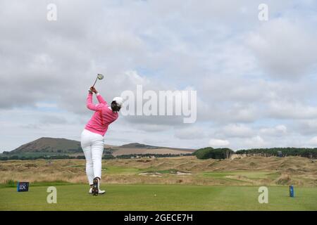 Leven, Royaume-Uni. 15 août 2021. Pajaree Anannarukarn (Thaïlande) sur le 5ème tee lors de la finale au Trust Golf Women's Scottish Open à Dumbarnie Links, Leven, Fife, Écosse. Crédit: SPP Sport presse photo. /Alamy Live News Banque D'Images