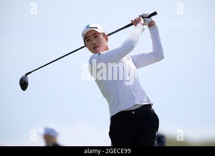 Leven, Royaume-Uni. 15 août 2021. Yealimi Noh (Etats-Unis) sur le 5ème tee lors de la finale au Trust Golf Women's Scottish Open à Dumbarnie Links, Leven, Fife, Ecosse. Crédit: SPP Sport presse photo. /Alamy Live News Banque D'Images