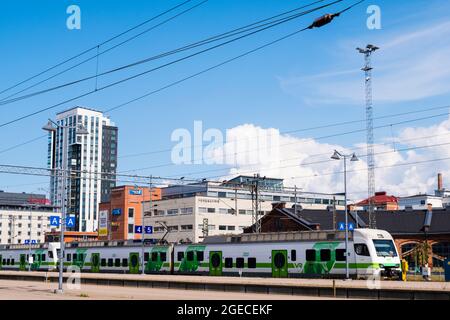 Train, Rautatieasema, gare, Tampere, Finlande Banque D'Images