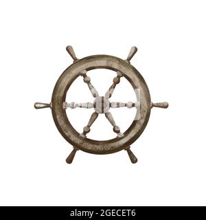 Illustration aquarelle roues directrices dessinées à la main pour le vieux navire pirate, le navire, le bateau pour la mer et l'océan. Elément isolé art clip marine Banque D'Images